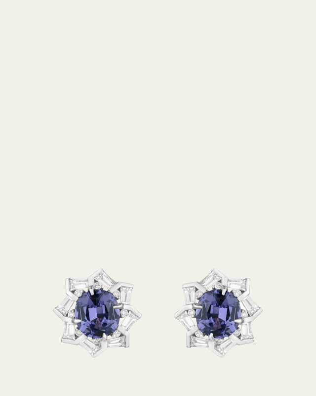 18K White Gold Modern Blue Spinel Oval Stud Earrings
